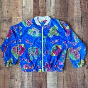 90's vintage C.A. Sport full zip wind breaker blue and green women's Large